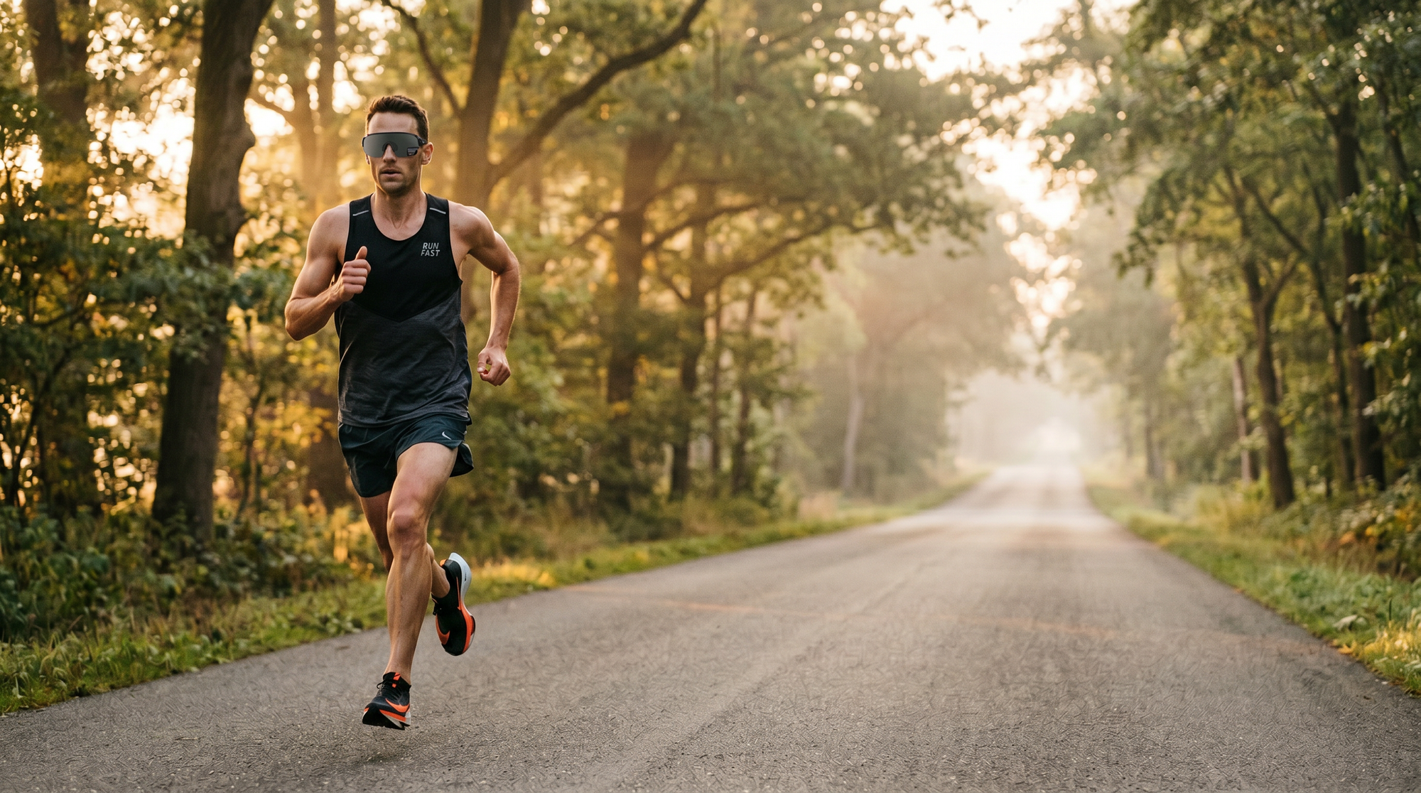 A runner wearing TriEye The View rear-view mirror sunglasses